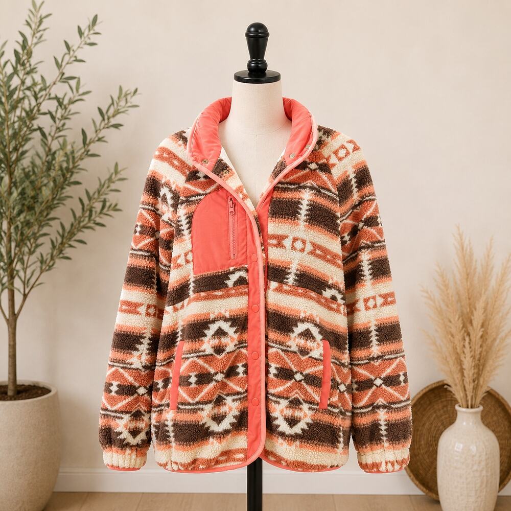 Women's Peach + Brown Aztec Coat Size Medium